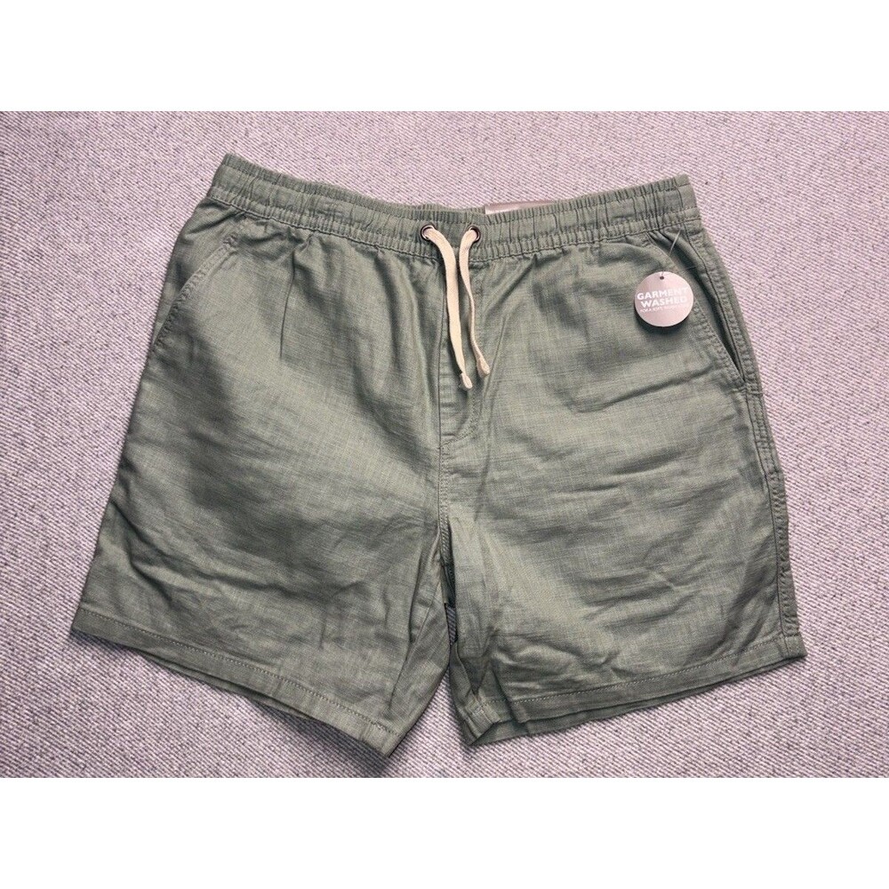 Falls Creek Men's Pull-On Shorts Size Large Green Garment Washed 8" Inseam NWT